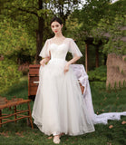 White tulle long A line prom dress bridesmaid dress HZ1023