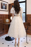 Sweet A line sequins short prom dress HZ1023