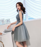 Gray tulle beads short prom dress fashion dress HZ1023