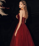 Burgundy long prom dress formal dress HZ1023