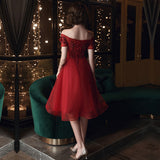 Burgundy lace tulle short prom dress homecoming dress HZ1023