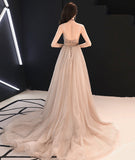 Simple v neck tulle long ball gown dress formal dress HZ1023