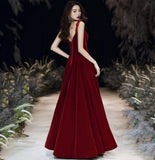 Red velvet long prom dress Simple evening gown HZ1023