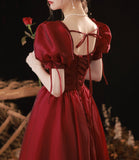 Burgundy v neck long prom dress A line evening gown HZ1023