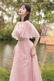 Pink Tulle Long A-Line Ball Gown Evening Gown Bridesmaid Dresses HZ1023