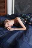 Shiny sequins long prom dress A line evening dress HZ1023