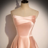 Pink Simple Elegant A-line Long Satin Ball Gown Evening Gown Bridesmaid Dress HZ1023