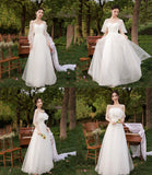 White tulle long A line prom dress bridesmaid dress HZ1023