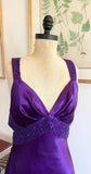 Purple Retro Fashion V-neck Elegant Exquisite Sequined Long Floor Length Satin Ball Gown Evening Dress Party; Dress HZ1023