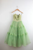 Light Green Retro Elegant Sweet Exquisite Lace Long Tulle Prom Dress Evening Gown Fairy Graduation Dress HZ1023