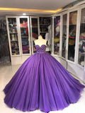 Purple Gorgeous Exquisite Beaded Long Tulle Fashion Ball Gown Evening Dress HZ1023