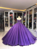 Purple Gorgeous Exquisite Beaded Long Tulle Fashion Ball Gown Evening Dress HZ1023