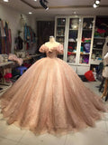 Champagne pink sweet shiny gorgeous elegant long ball gown evening dress princess adult ceremony ball gown HZ1023