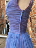Purple Shiny Vintage Fashion Elegant Exquisite Beading Long Tulle Prom Gown Evening Gown Party Dress HZ1023