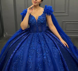Blue gorgeous exquisite beading long elegant tulle ball gown evening dress HZ1023