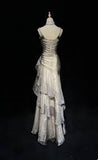 Green/champagne Vintage Elegant Long Lace Ruffle prom dress Evening Dress HZ1023
