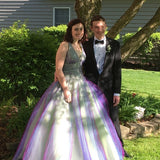 Purple Gorgeous Fashion V-neck Elegant Exquisite Beaded Long Tulle Ball Gown Evening Dress HZ1023