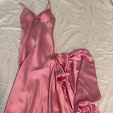 Pink Vintage Fashion Elegant Long Satin Ball Gown Evening Dress Party Dress HZ1023
