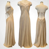 Champagne Victorian Style Exquisite Floral Embroidery Beading Spaghetti Strap Backless Long Satin Ball Gown Evening Dress Party Dress HZ1023