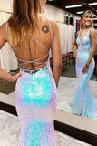 Lavender fashion V-neck shiny sequins long prom dress evening gown HZ1023