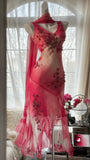 Pink Gorgeous Elegant Romantic Exquisite Beaded Blooming Long Chiffon Ball Gown Evening Dress Birthday/Wedding Guest Party Dress HZ1023