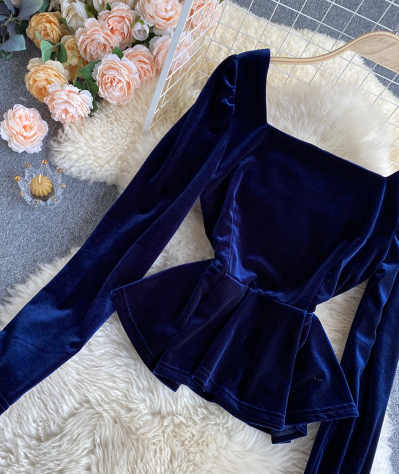 Simple velvet long sleeve tops HZ1023