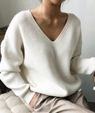 Simple v neck neck sweater long sleeve sweater HZ1023