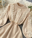 A line long sleeve lace sweater dress HZ1023