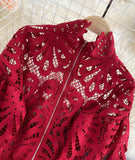 Stylish hollow lace top puff sleeve top HZ1023