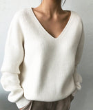 Simple v neck neck sweater long sleeve sweater HZ1023
