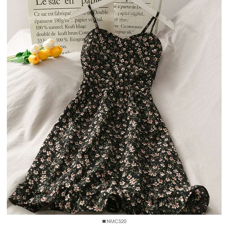Hong Kong style retro floral high waist suspender skirt HZ1023