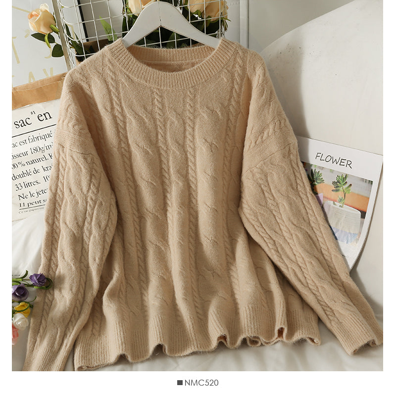 Sweater women's Hemp pattern loose and thin long sleeve Pullover Top HZ1023
