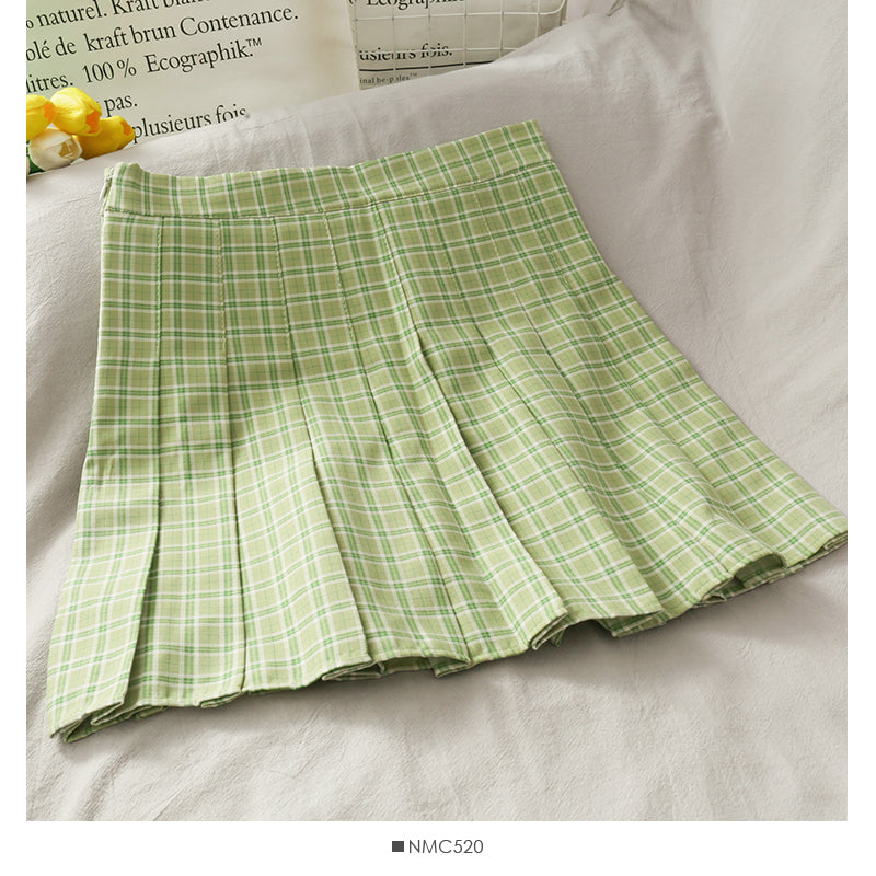 Small fresh Plaid pleated skirt women's sweet college style HZ1023