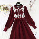 Corduroy stitched knitted dress with coat HZ1023
