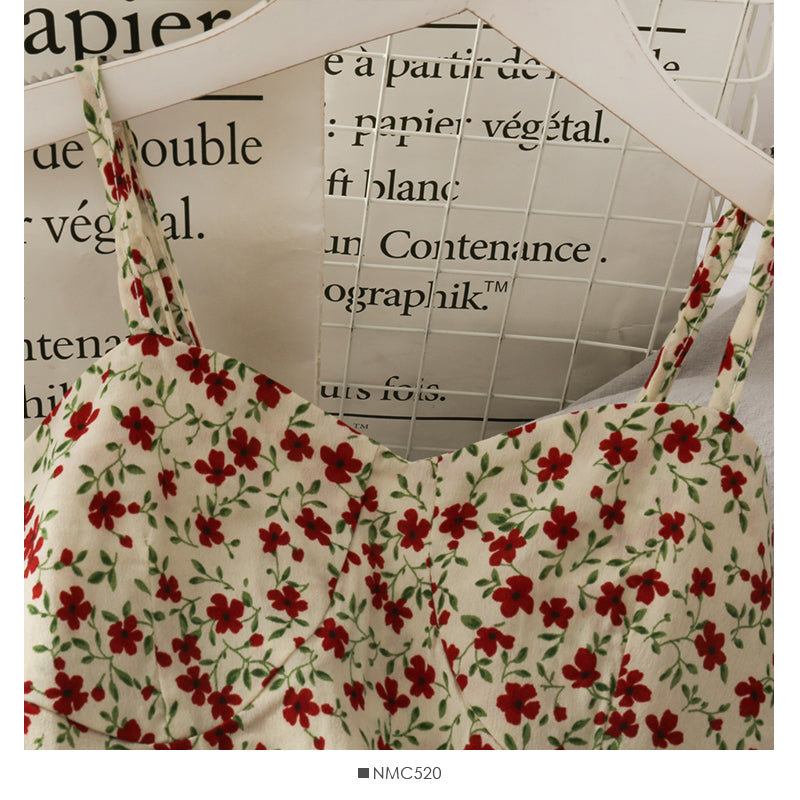 Hong Kong style retro floral high waist suspender skirt HZ1023