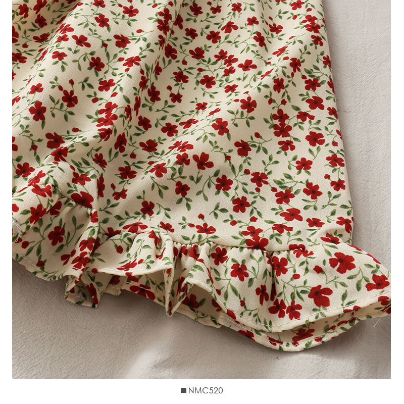 Hong Kong style retro floral high waist suspender skirt HZ1023