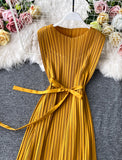 A line sleeveless pleated dress women's dress HZ1023