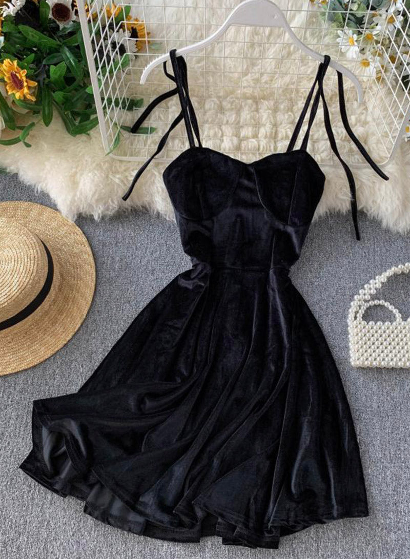 Cute A line velvet short dress women's dress HZ1023