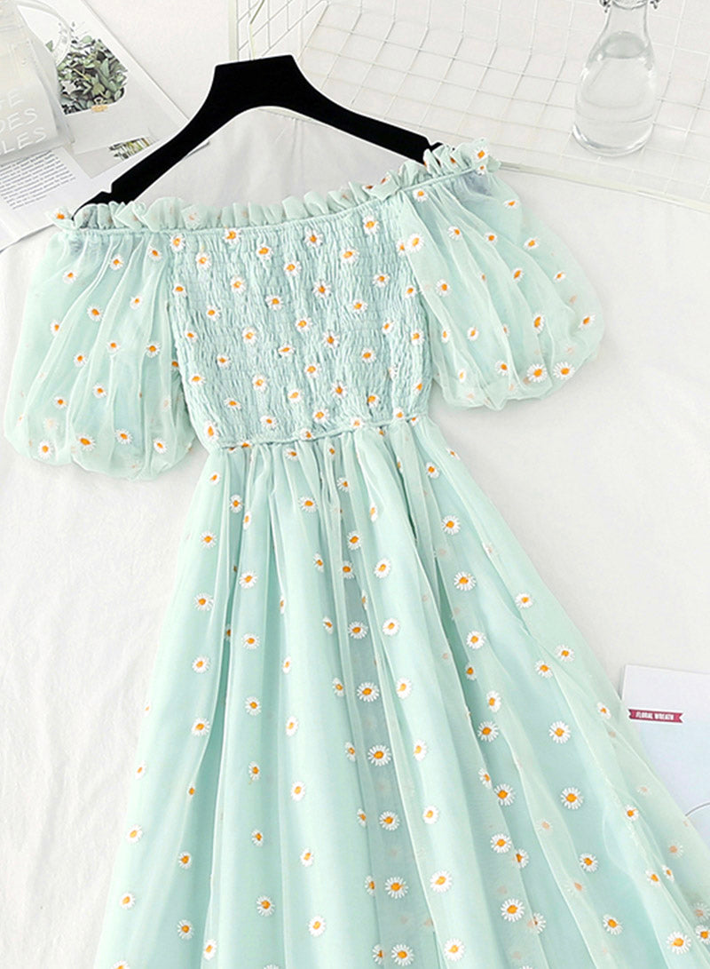 Cute A line daisy flower dress girl summer dress HZ1023