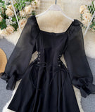 Cute A line short dress long sleeve waist dress HZ1023