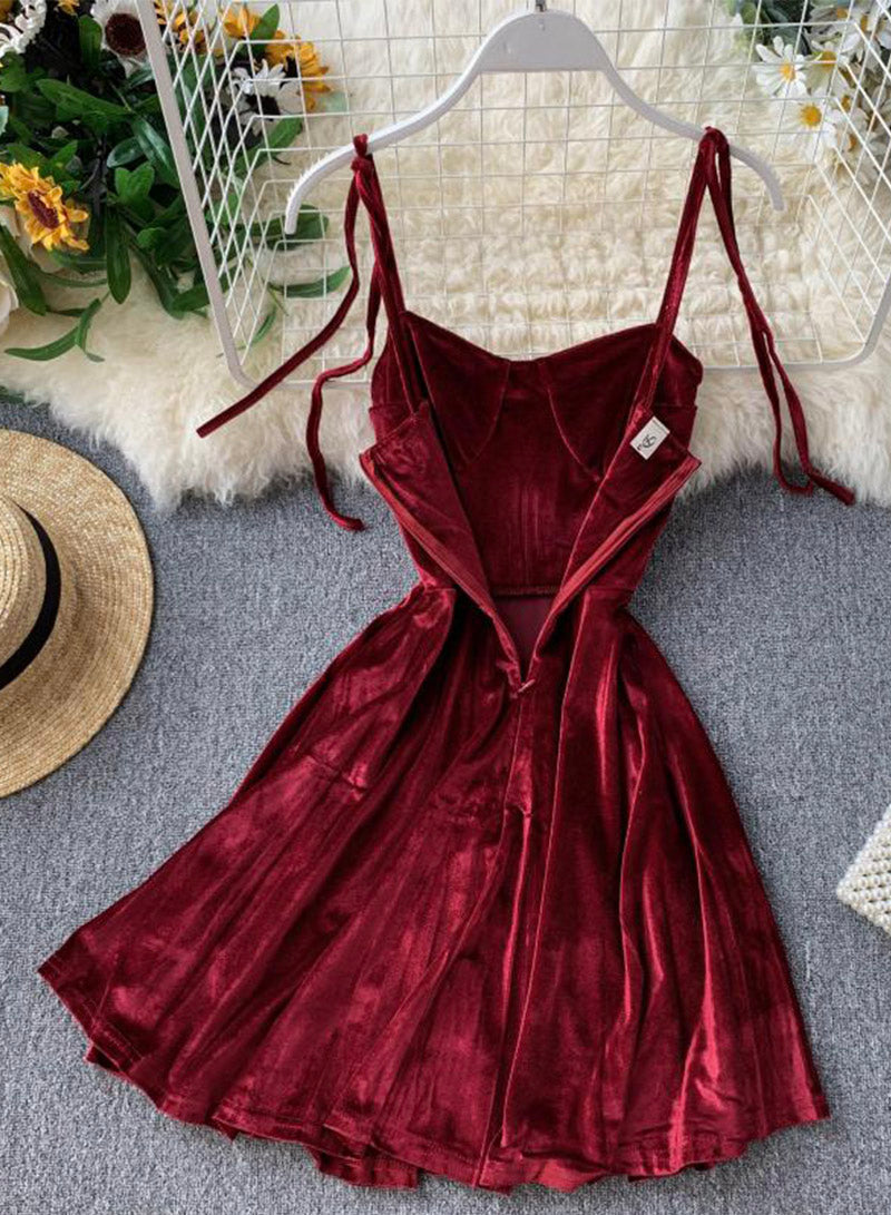 Cute A line velvet short dress women's dress HZ1023