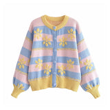 Sweet flower printed jacquard knitted coat cardigan HZ1023