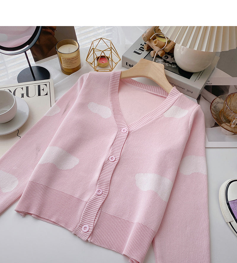 Design contrast color long sleeve knitted cardigan HZ1023