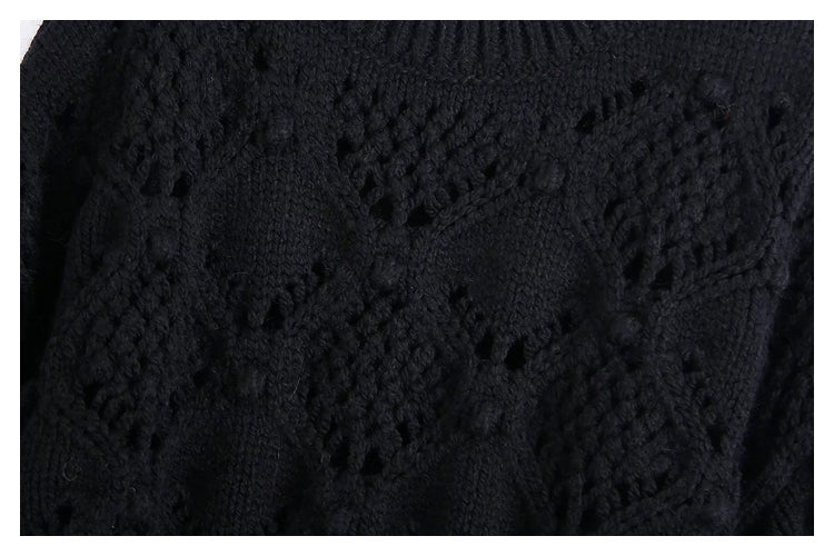 Lazy wind ball decoration eight strand hollow knit sweater HZ1023