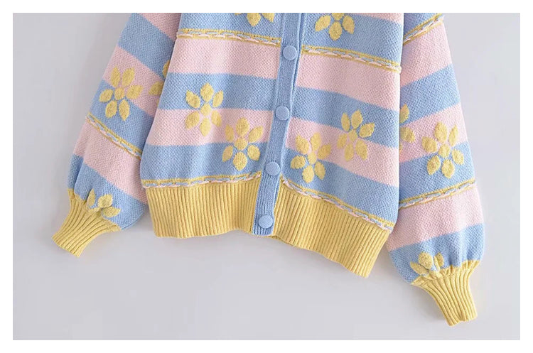 Sweet flower printed jacquard knitted coat cardigan HZ1023