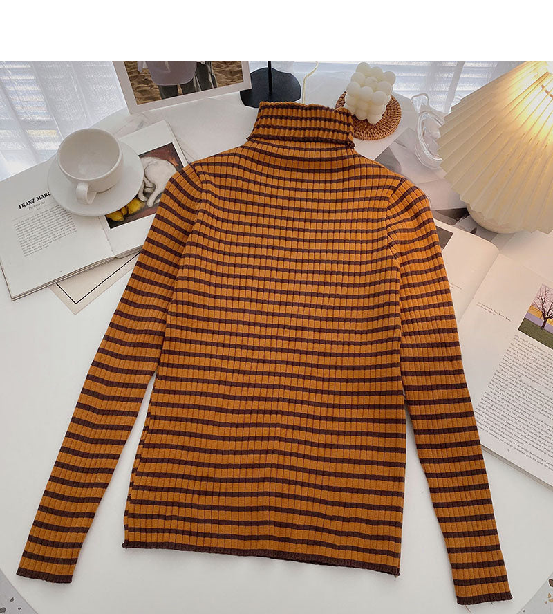 High neck stripe bottomed long sleeve top popular sweater HZ1023