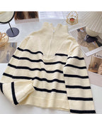 Lapel Half Zip stripe contrast panel long sleeve top HZ1023