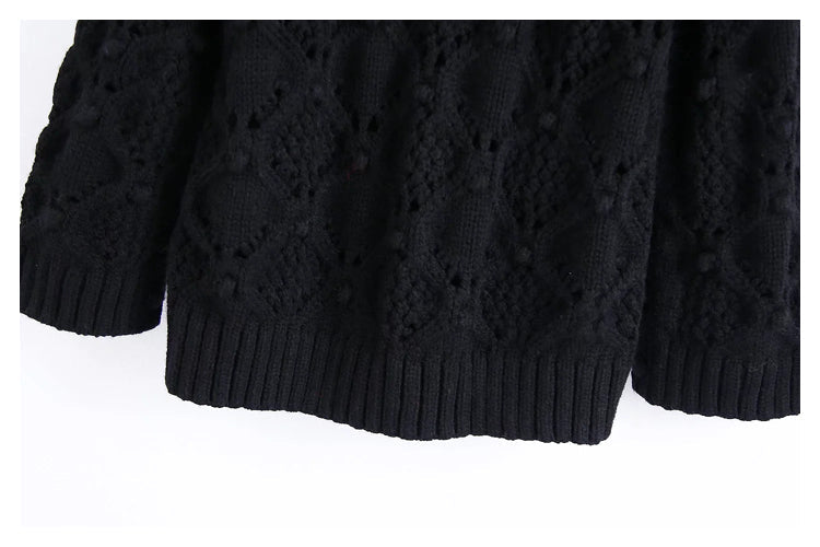 Lazy wind ball decoration eight strand hollow knit sweater HZ1023