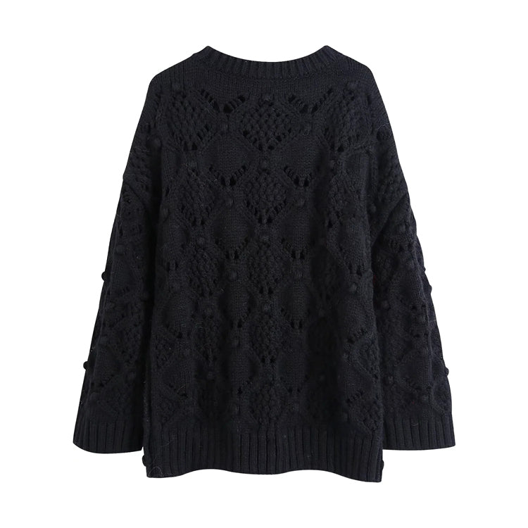 Lazy wind ball decoration eight strand hollow knit sweater HZ1023
