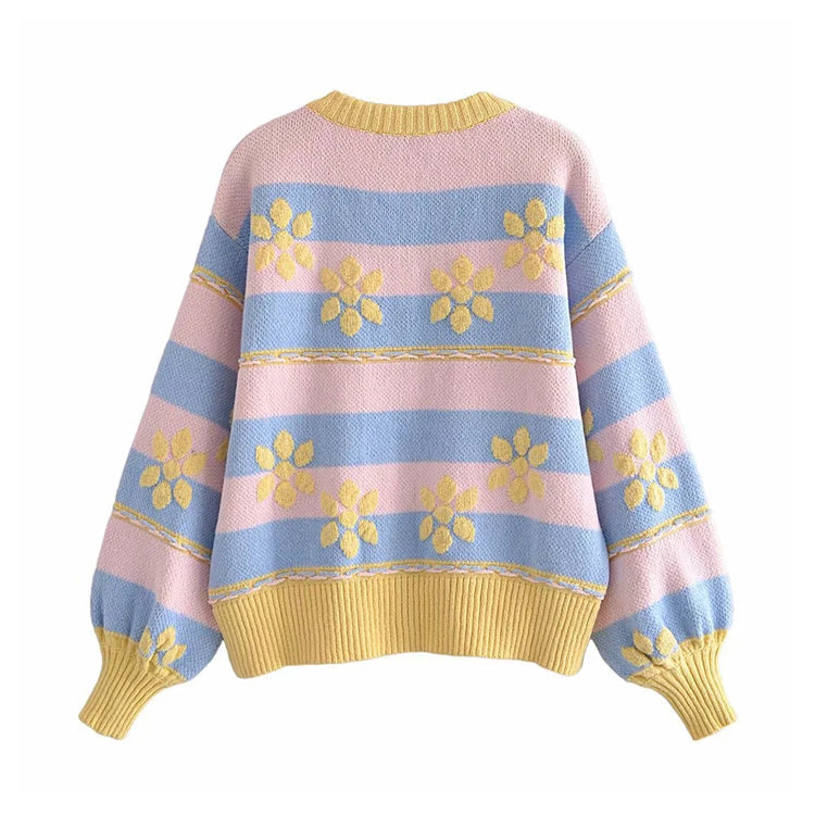 Sweet flower printed jacquard knitted coat cardigan HZ1023